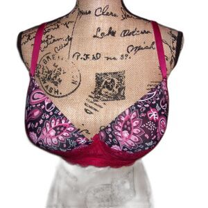 Youmita 42DDD Paisley Print Floral Lace Overlay Bra NWT
